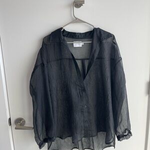Things Between Black Sheer Blouse Button Up